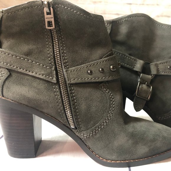 COACH Suede (EUC) Charcoal Short Boots, Size 10B - Picture 4 of 8